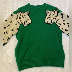Green Leopard Print Sweater